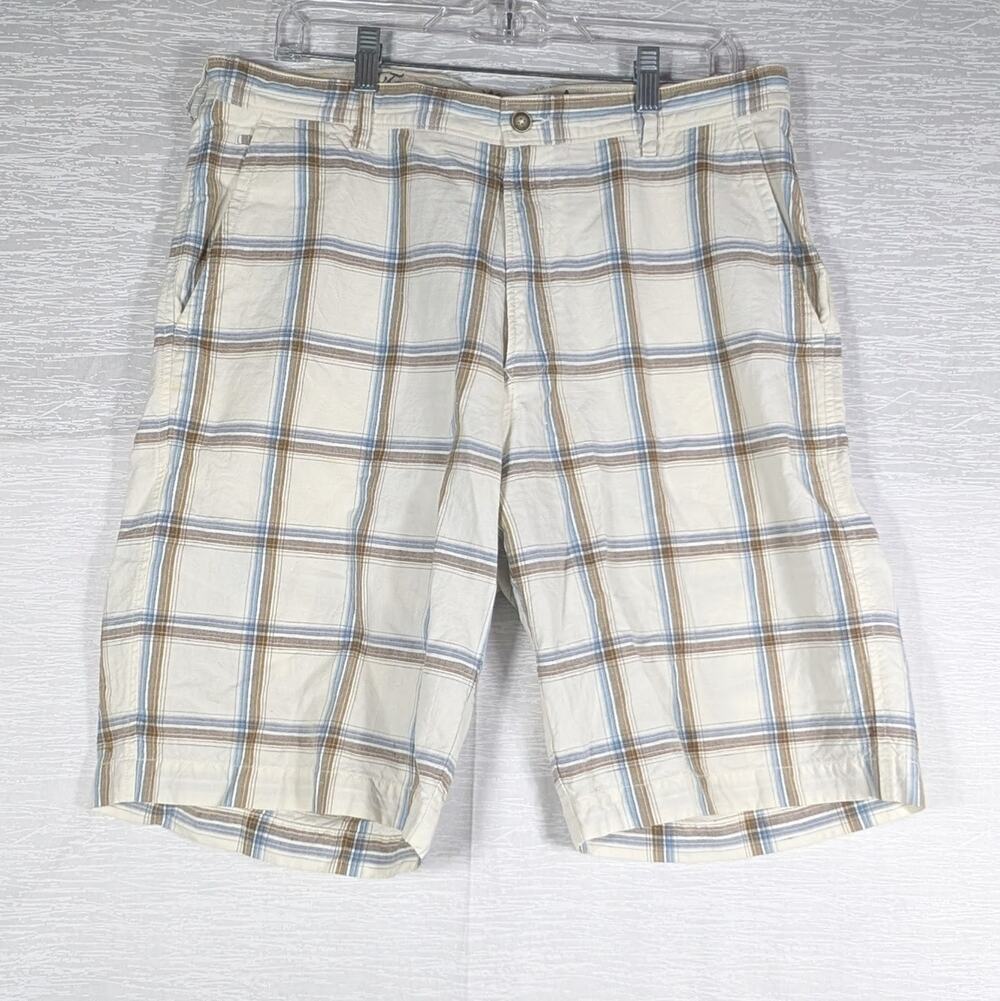 Tommy Bahama Shorts Mens Size 35 White Check Linen Blend Chino Shorts